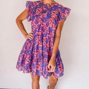 Olivaceous floral baby doll ruffle sleeve dress size small